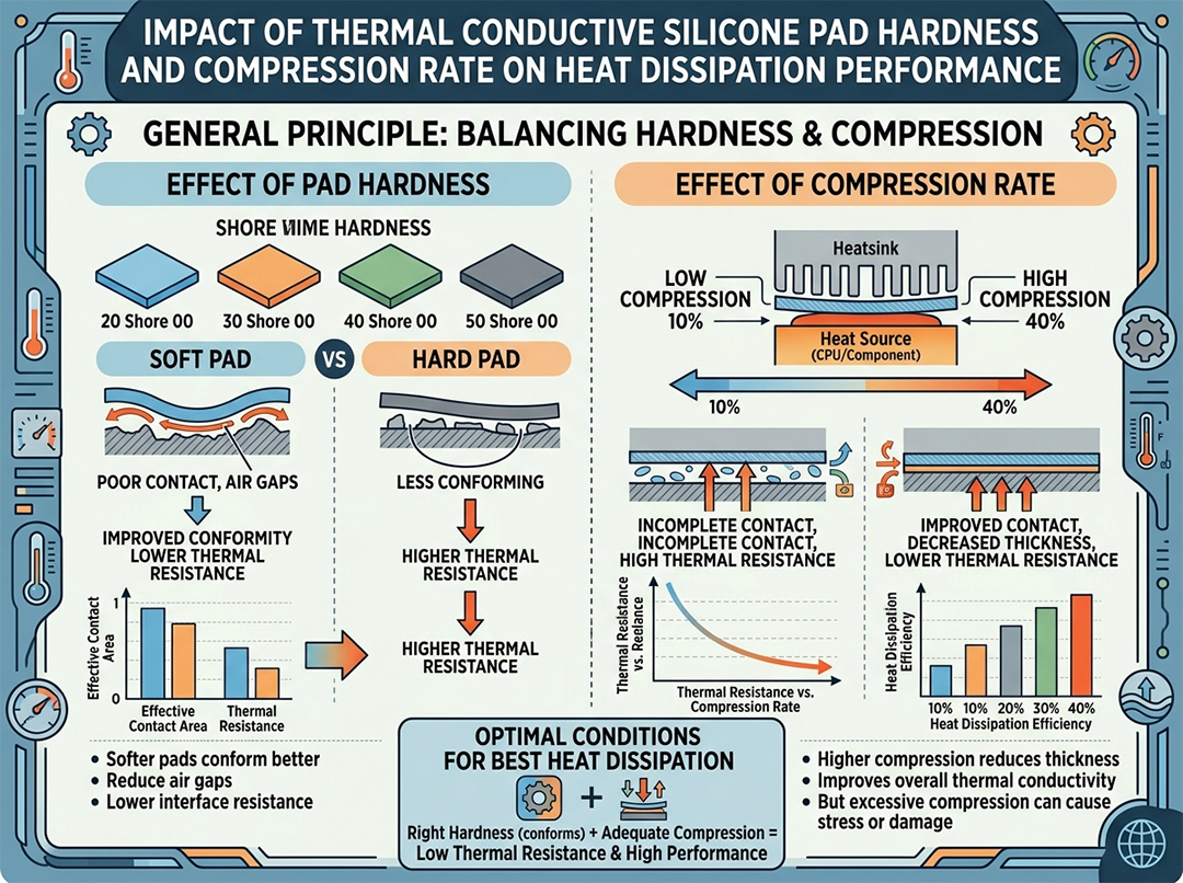 The Influence of Hardness and Compression Ratio of Thermally Conductive Silicone Sheets on Heat Dissipation