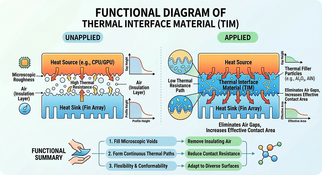 The principle of thermally conductive silicone pads: the effect of thermal resistance on heat dissipation.