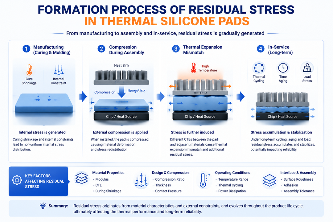 Residual Stress Formation Process of Thermal Silicone Pads